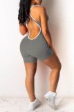 Red Casual Sportswear Solid Backless O Neck Skinny Romper