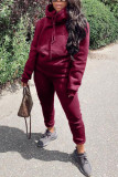 Wine Red Fashion Casual Adult Solid Patchwork Hooded Collar Long Sleeve Regular Sleeve Regular Two Pieces