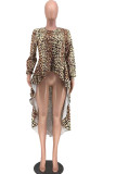Green Sweet Long Sleeves O neck Swagger Knee-Length Print Patchwork Leopard camouflage asymmetrical Dresses