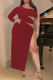 Red Sexy Solid Hollowed Out One Shoulder Pencil Skirt Dresses