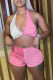 Pink Sportswear Print Patchwork Swimwears