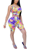 Yellow Polyester Fashion Casual adult Patchwork Print Tie Dye Two Piece Suits pencil Sleeveless Two Pieces