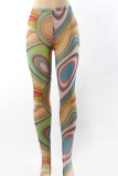 Red Sexy Print See-through Skinny High Waist Pencil Full Print Bottoms