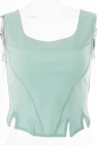 Green Sexy Solid Patchwork Square Collar Tops