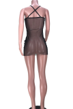 Black Sexy Solid See-through Spaghetti Strap Pencil Skirt Dresses