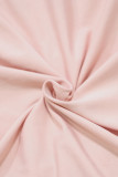 Pink adult Sexy Fashion Sleeve Long Sleeves O neck Step Skirt Mini Solid Print Draped asymmetri