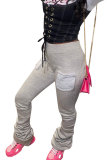 White Black Grey Wine Red Elastic Fly Sleeveless Mid Patchwork Solid Draped Straight Pants Bottoms