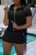 Black Casual Solid Patchwork Hooded Collar Short Sleeve Two Pieces