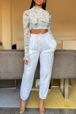 White Casual Print Patchwork Harlan Mid Waist Harlan Bottoms