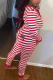 Red White Casual Striped Patchwork O Neck Skinny Jumpsuits