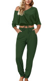 Army Green Sexy Casual Solid V Neck Long Sleeve Regular Sleeve Short Two Pieces