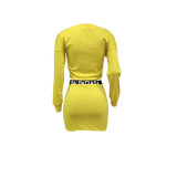 Yellow Casual Long Sleeves One word collar Hip skirt skirt Two Piece Dresses