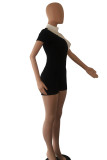 Black And White Fashion Casual Patchwork Zipper Turtleneck Skinny Romper