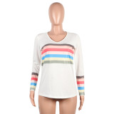 As Show V Neck Long Sleeve Patchwork Tees & T-shirts