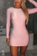Pink Fashion Sexy Solid Basic O Neck Long Sleeve Dress