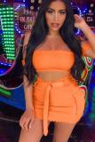 Orange Fashion Sexy Solid asymmetrical Two Piece Suits Slim fit crop top Skinny Sleeveless