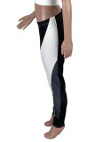Black And White Casual Patchwork Basic Skinny Mid Waist Pencil Trousers