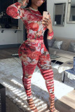 Red Fashion Casual Printed Two-piece Set