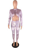 Pink Elastic Fly Mid Solid Skinny Pants Jumpsuits & Rompers