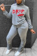 Grey Fashion Letter Fold Hooded Collar Long Sleeve Two Pieces