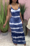 Pink Fashion Sexy Print Backless Spaghetti Strap Sleeveless Dress