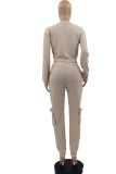 Cream White Casual Solid O Neck Long Sleeve Two Pieces