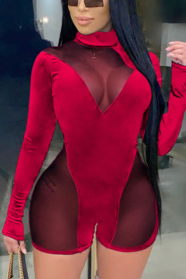 Wine Red Sexy Solid Hollowed Out O Neck Regular Jumpsuits