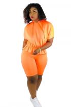 Orange Polyester Sexy Fashion Patchwork ruffle Solid pencil Two-Piece Short Set