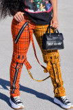 Blue Casual Plaid Straight High Waist Bottoms