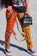 Orange Casual Plaid Straight High Waist Bottoms
