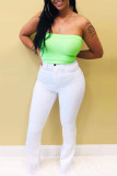 White Work Daily Solid Buttons Regular High Waist Pencil Bottoms