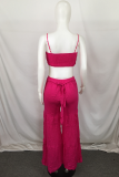 Rose Red Sexy Solid Bandage Spaghetti Strap Sleeveless Two Pieces