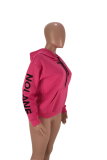 Pink Sweet Print Letter Hooded Collar Tops