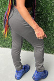 Grey Casual Solid Skinny Yes(Elastic) Mid Waist Straight Bottoms