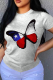 Grey Casual Print Patchwork O Neck T-Shirts