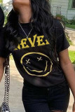 Black Fashion Casual Print Basic O Neck Tops