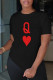Black Casual Print Patchwork O Neck Tops