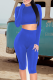 Blue Casual Solid Patchwork O Neck Long Sleeve Two Pieces