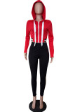 Red Sportswear Letter Print O Neck Long Sleeve Two Pieces