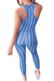 Blue Fashion street Print Striped Sleeveless O Neck Jumpsuits