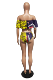 Yellow Sexy Print Split Joint Flounce Swimwears