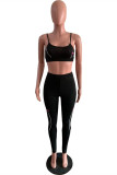 Black Sexy Casual Letter Print Basic O Neck Sleeveless Two Pieces