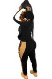 Black Casual Leopard Print Two Piece Suits Patchwork pencil Long Sleeve