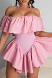 Pink Sexy Solid Patchwork Flounce Off the Shoulder Irregular Dress Dresses