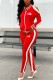 Red Casual Two Piece Suits Print Embroidery Straight Long Sleeve Two-piece Pants Set