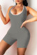 Grey Casual Sportswear Solid Backless O Neck Skinny Romper