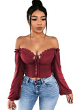 White V Neck Long Sleeve Patchwork crop top Solid
