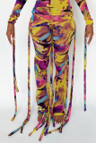 Colour Sportswear Print Tassel Boot Cut Mid Waist Speaker Bottoms