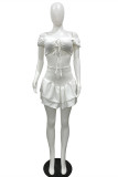 White Fashion Sexy Solid Backless Strap Design Off the Shoulder Two Pieces