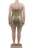 Champagne Sexy Sequined Solid Sequins Spaghetti Strap A Line Plus Size 